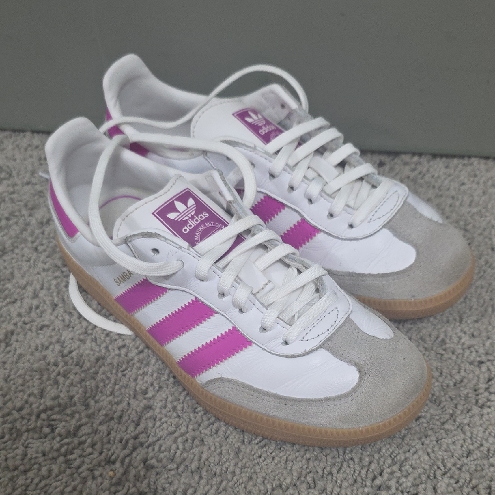 Adidas KIDS Samba Sneakers - White, Pink, and Gray